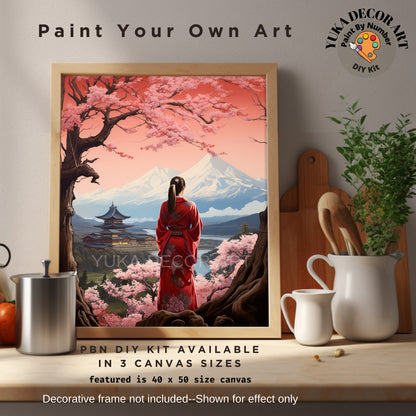 Mt.Fuji PAINT by NUMBER Kit Adults  Beginner DIY Art Kit Pink Cherry Blossoms Japan Woman Acrylic Painting Wall Art Decor Gift For Mom Aunt