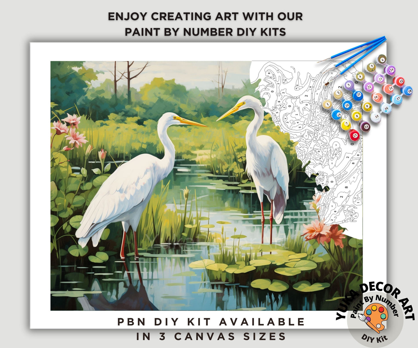 Twin Heron Birds PAINT by NUMBER Kit Adult Painting DIY by Numbers Easy Beginners Birthday Gift For Her Mom Grandmother Wall Art Home Decor