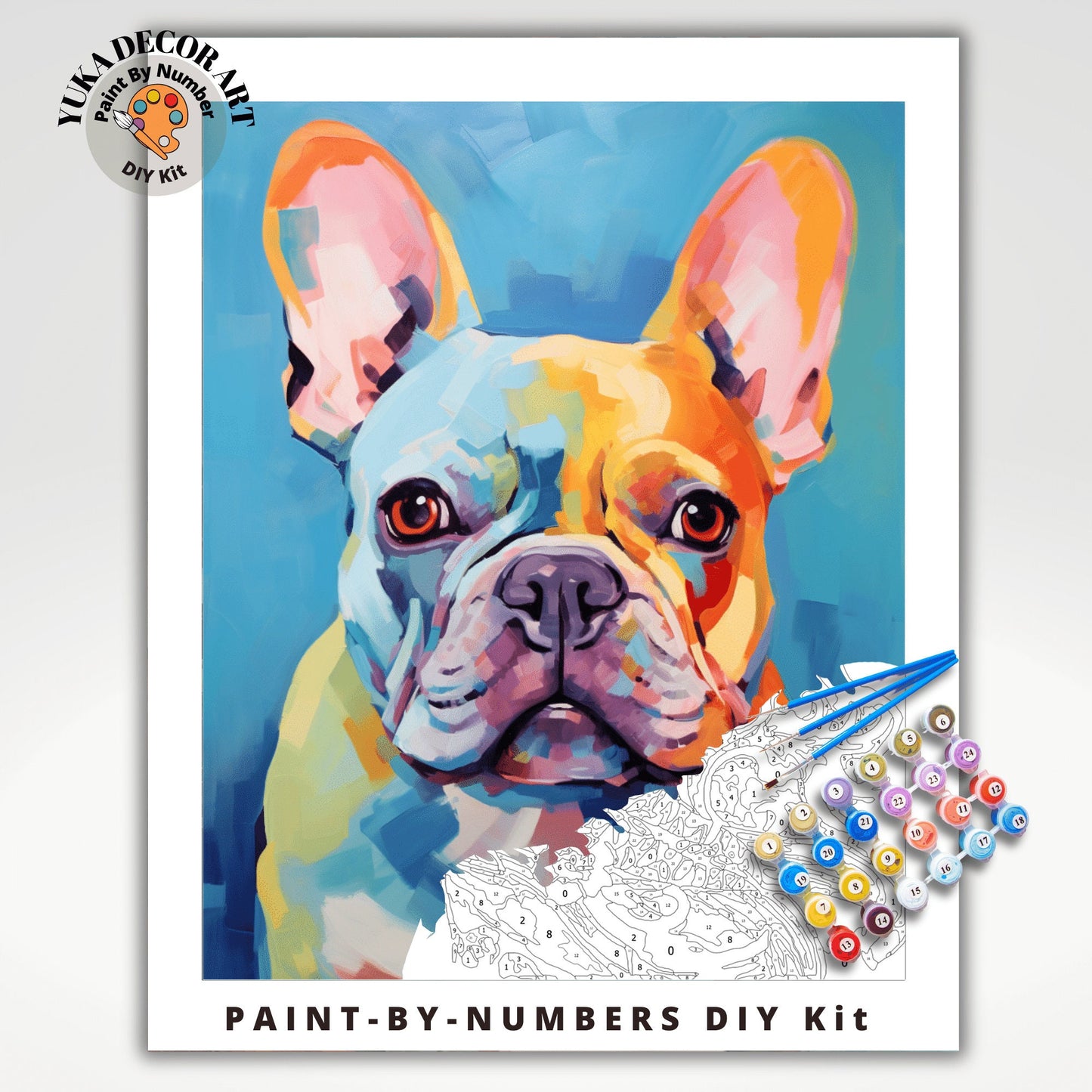 Colorful Pug PAINT by NUMBER Kit Adult , Dog Pop Art , Easy Beginner Acrylic Painting DIY Kit , Diy Gift For Dad Grandpa