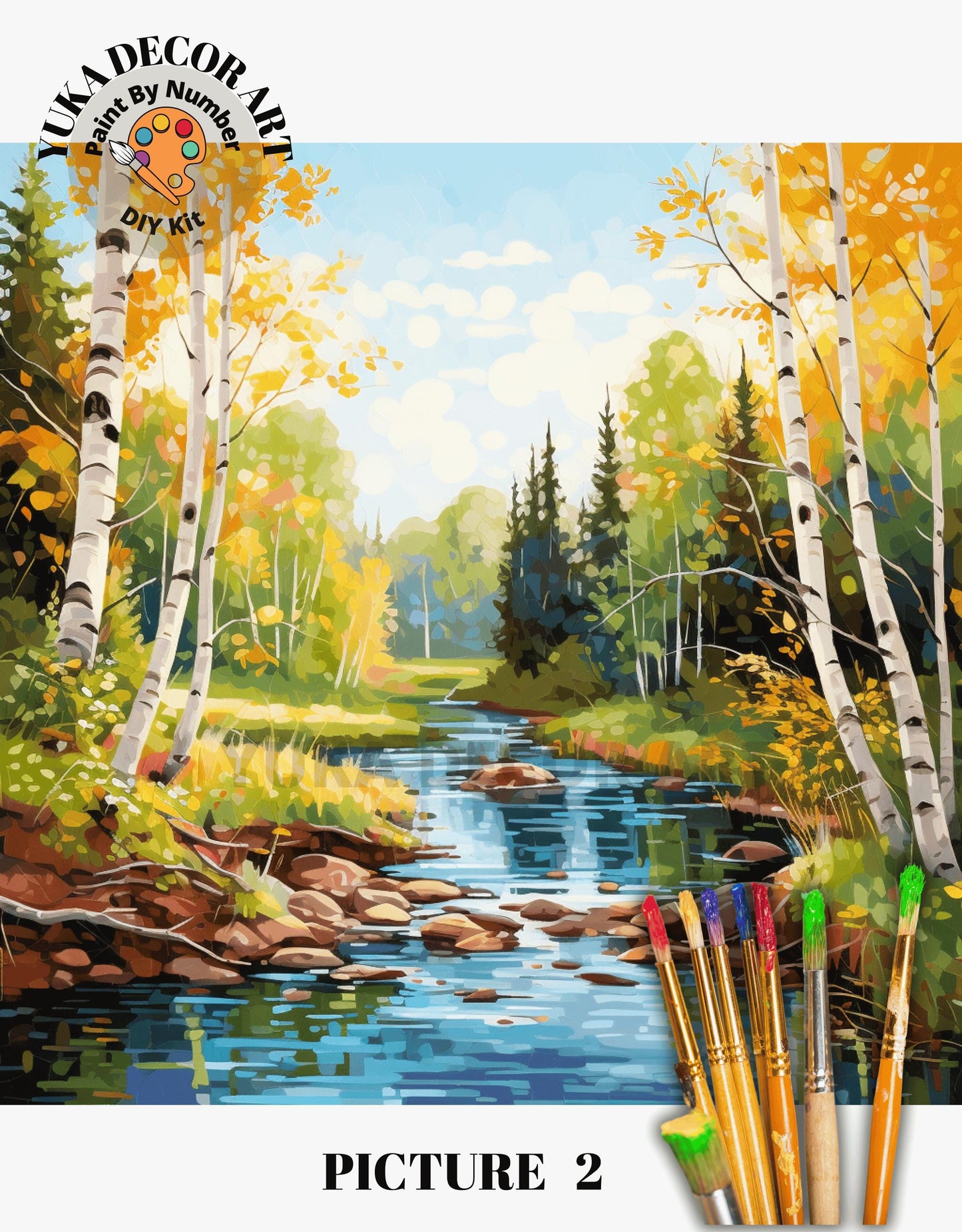 Fall Landscape PAINT by NUMBER Kit for Adult Forest River Canvas Art Easy Beginner Acrylic Painting DIY Kits | Custom  Gift For Girlfriend
