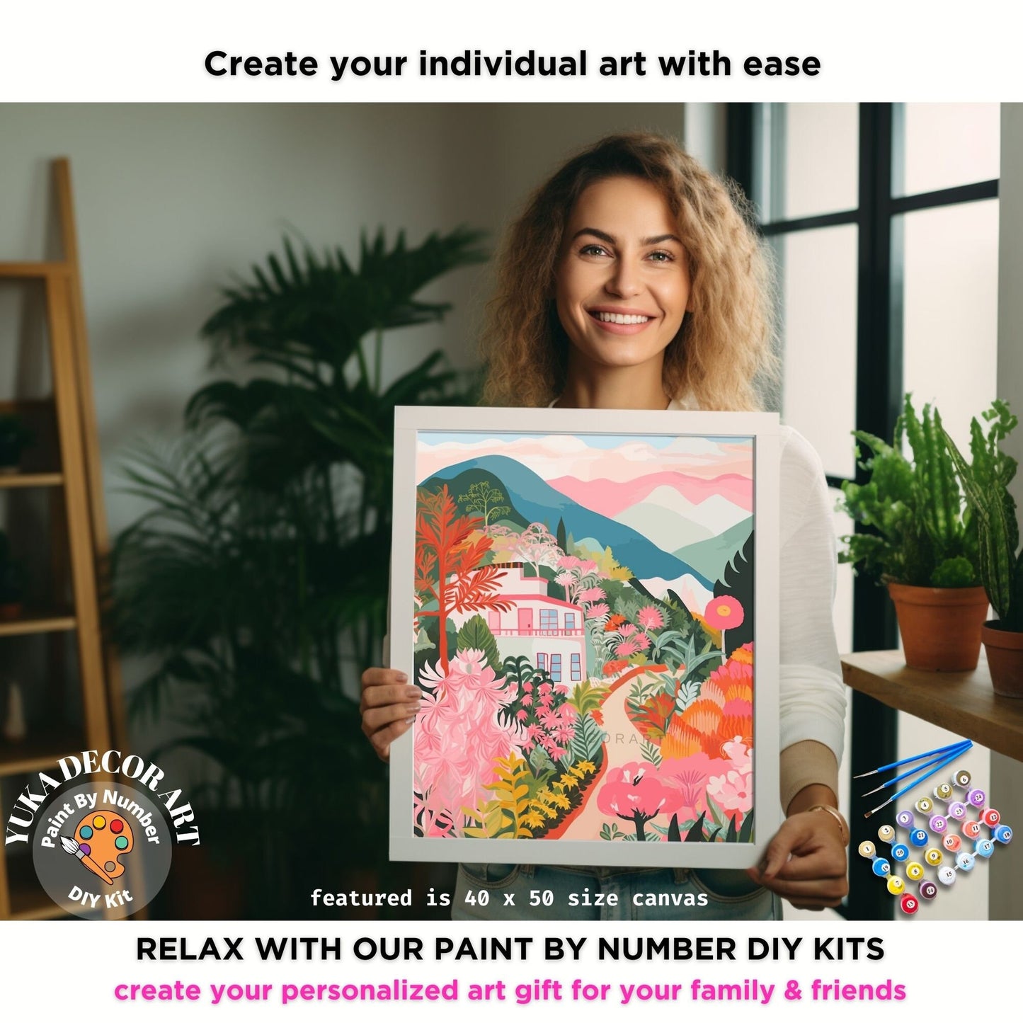 Mountain PAINT by NUMBERS Kit Adult Flowers Landscape Minimalist Canvas Art DIY Painting Beginners Hobby Apartment Decor Teenager Girl Gift