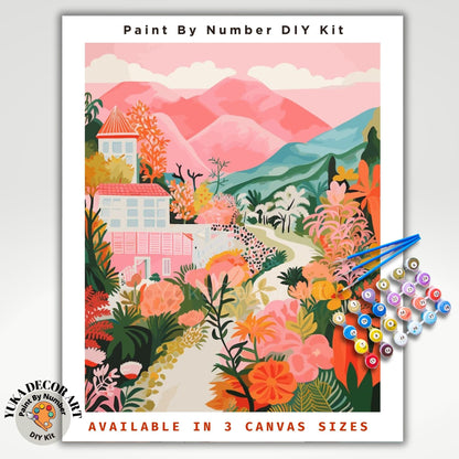 Mountain PAINT by NUMBERS Kit Adult  Flowers Pastel Colors Naive Art Landscape Minimalist DIY Painting  Beginners Fun Paint Gift Girlfriend