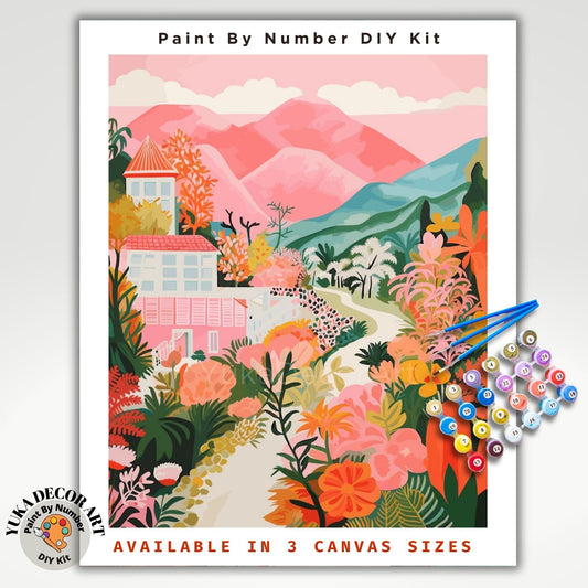 Mountain PAINT by NUMBERS Kit Adult  Flowers Pastel Colors Naive Art Landscape Minimalist DIY Painting  Beginners Fun Paint Gift Girlfriend
