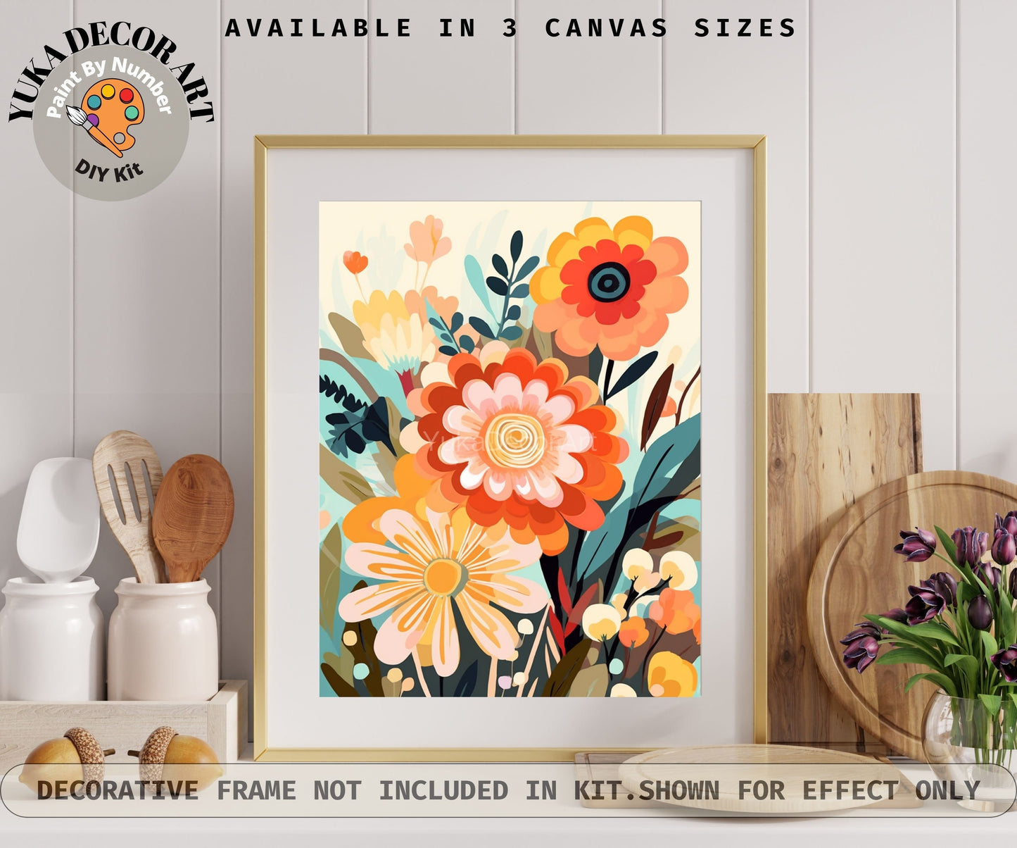 Flowers PAINT by NUMBER Kit for Adults Spring Flowers Painting Easy Beginners Acrylic Paint DIY Kit Wall Art Teen Bday Gift