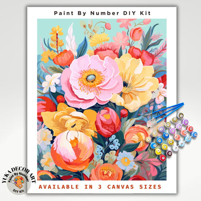 Flowers PAINT by NUMBER Kit for Adults Wildflowers Garden DIY Painting Chic Floral Easy Hobby Kit Wall Decor Art Gift Wife