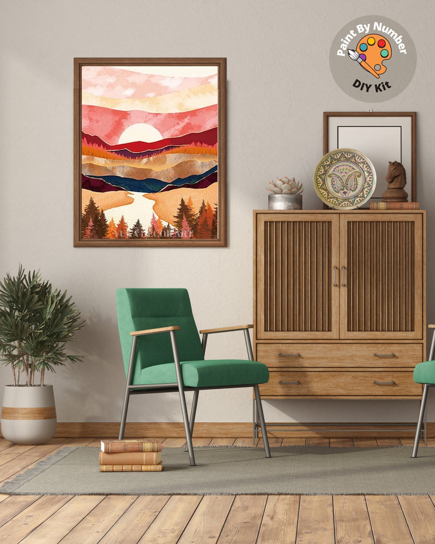 Paint by Numbers DIY  Kit for Adults | Modern Art,Sunrise Mountain,Abstract Landscape | Easy Beginner's Acrylic Painting |Wall Art Gift