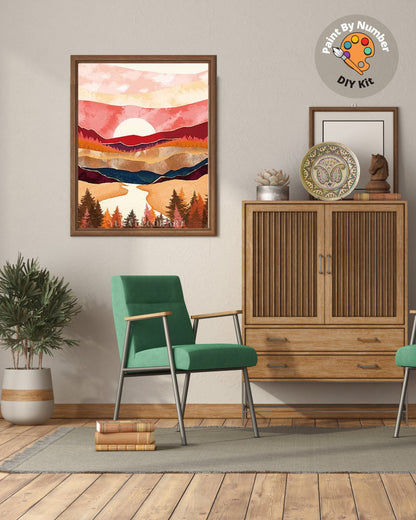 Paint by Numbers DIY  Kit for Adults | Modern Art,Sunrise Mountain,Abstract Landscape | Easy Beginner's Acrylic Painting |Wall Art Gift