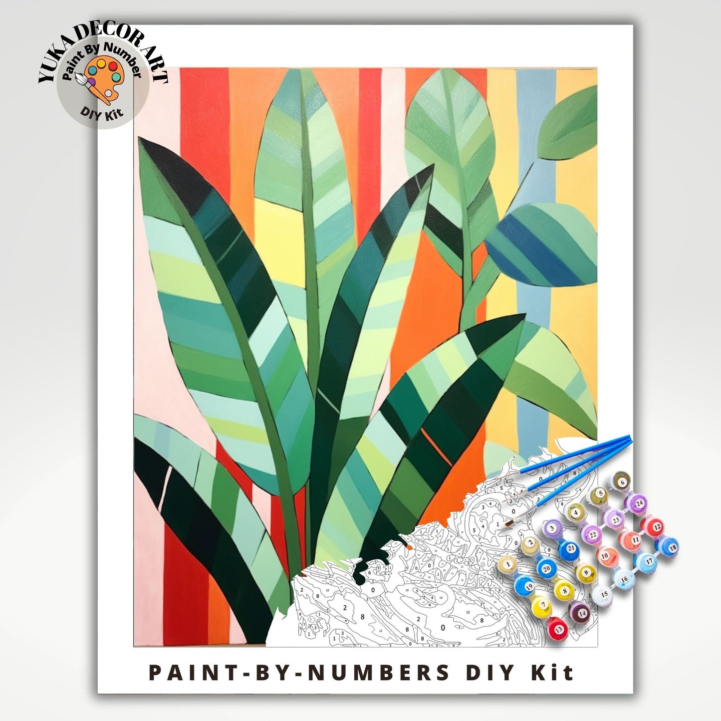 Leaves PAINT by NUMBER Kit for Adults , Garden Foliage Painting,Easy Beginners  Paint DIY Kit ,Living Bedroom Wall Art Decor