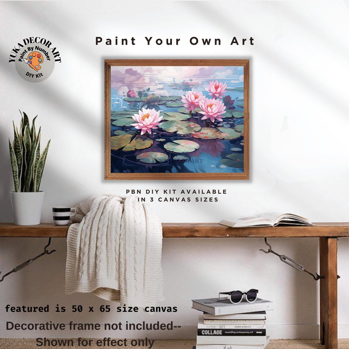 Pink Lilies PAINT by NUMBER Kit Adult Tropical Flowers Plants Pond l Minimalist Art Easy Beginner Painting DIY Kit Gift