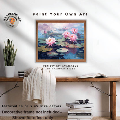 Pink Lilies PAINT by NUMBER Kit Adult Tropical Flowers Plants Pond l Minimalist Art Easy Beginner Painting DIY Kit Gift