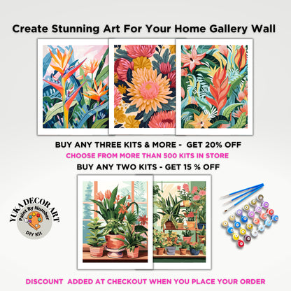 PAINT by NUMBER Adult Tropical Garden Flower Modern Watercolor Wall Art Easy Beginner Acrylic Paint DIY Kit Mothersday Gift |Code: FL2309111