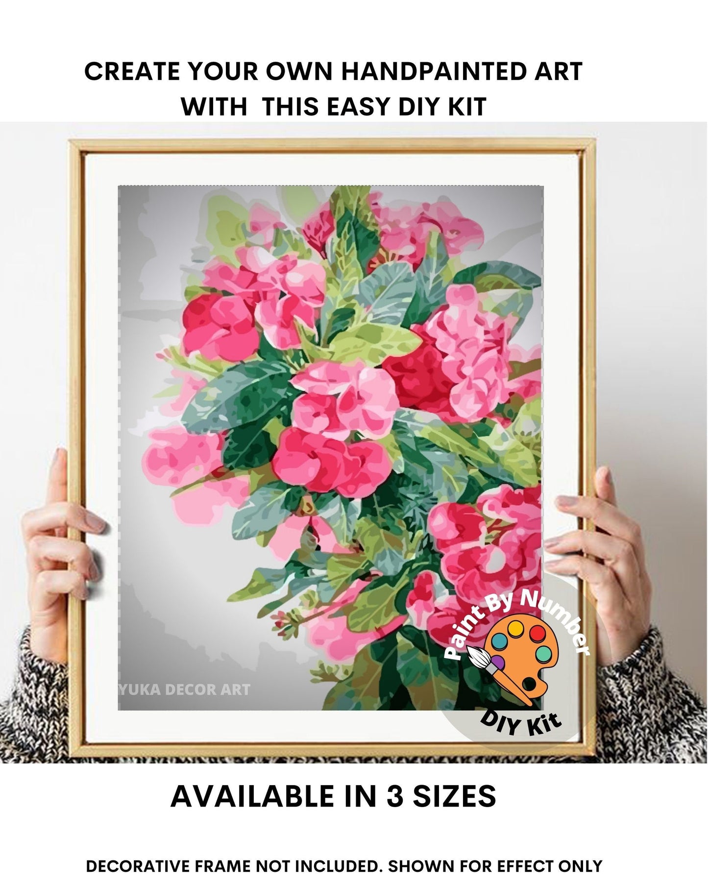 Pink Orchid Flower PAINT by NUMBER Kit for Adults ,Garden Flowers,Easy DIY Beginners Acrylic Paint Kit ,Living Bedroom Wall Art Decor