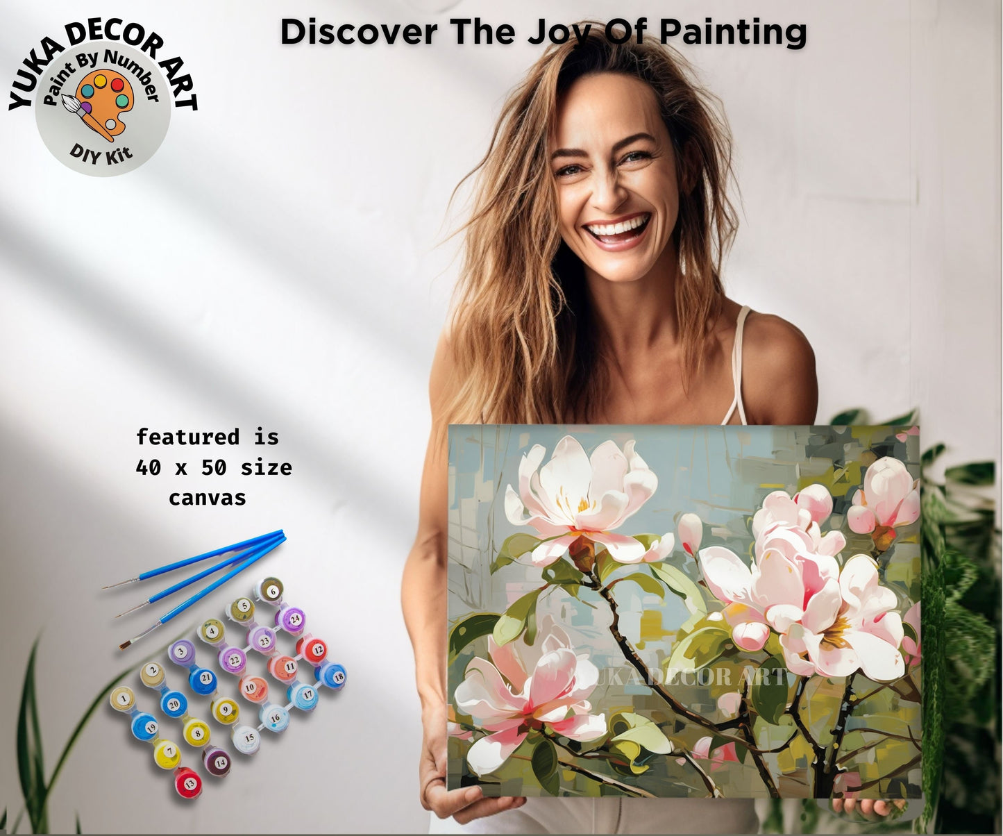 Magnolia Flowers PAINT by NUMBER Kit Adults Garden Landscape DIY Painting Easy Beginners Hobby Wall Decor Birthday Gift for Girlfriend Mom