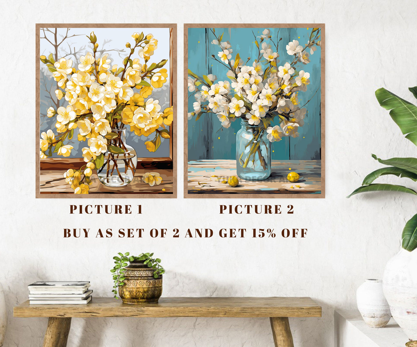 Yellow Flowers PAINT by NUMBER Kit Adults | Set Of 2 | WildFlowers DIY Painting Easy Beginners Hobby Kit Wall Art Birthday Gift Mom Sister