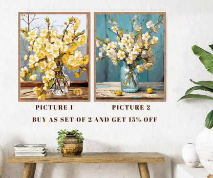 Yellow Flowers PAINT by NUMBER Kit Adults | Set Of 2 | WildFlowers DIY Painting Easy Beginners Hobby Kit Wall Art Birthday Gift Mom Sister