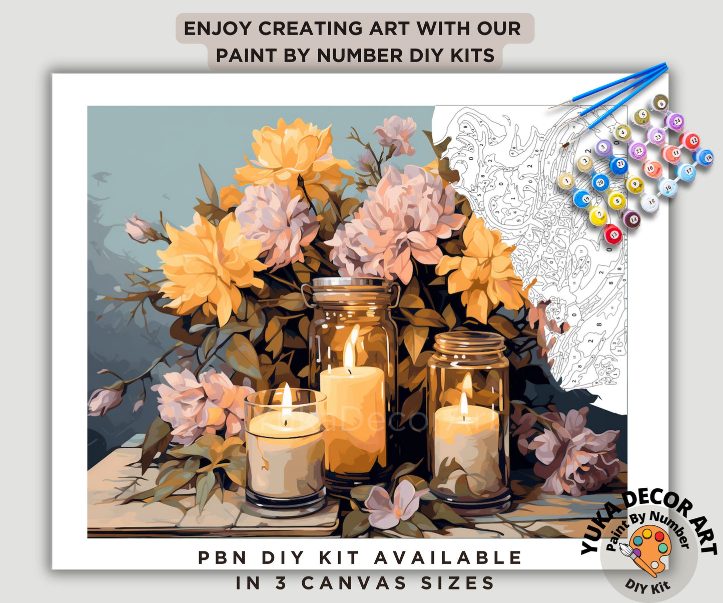 Spring Flowers PAINT by NUMBER Kit Adult, Mason Jar Bouquet Art , Beginner Acrylic Painting DIY Kit , Decor Gift for Best friend Girlfriend