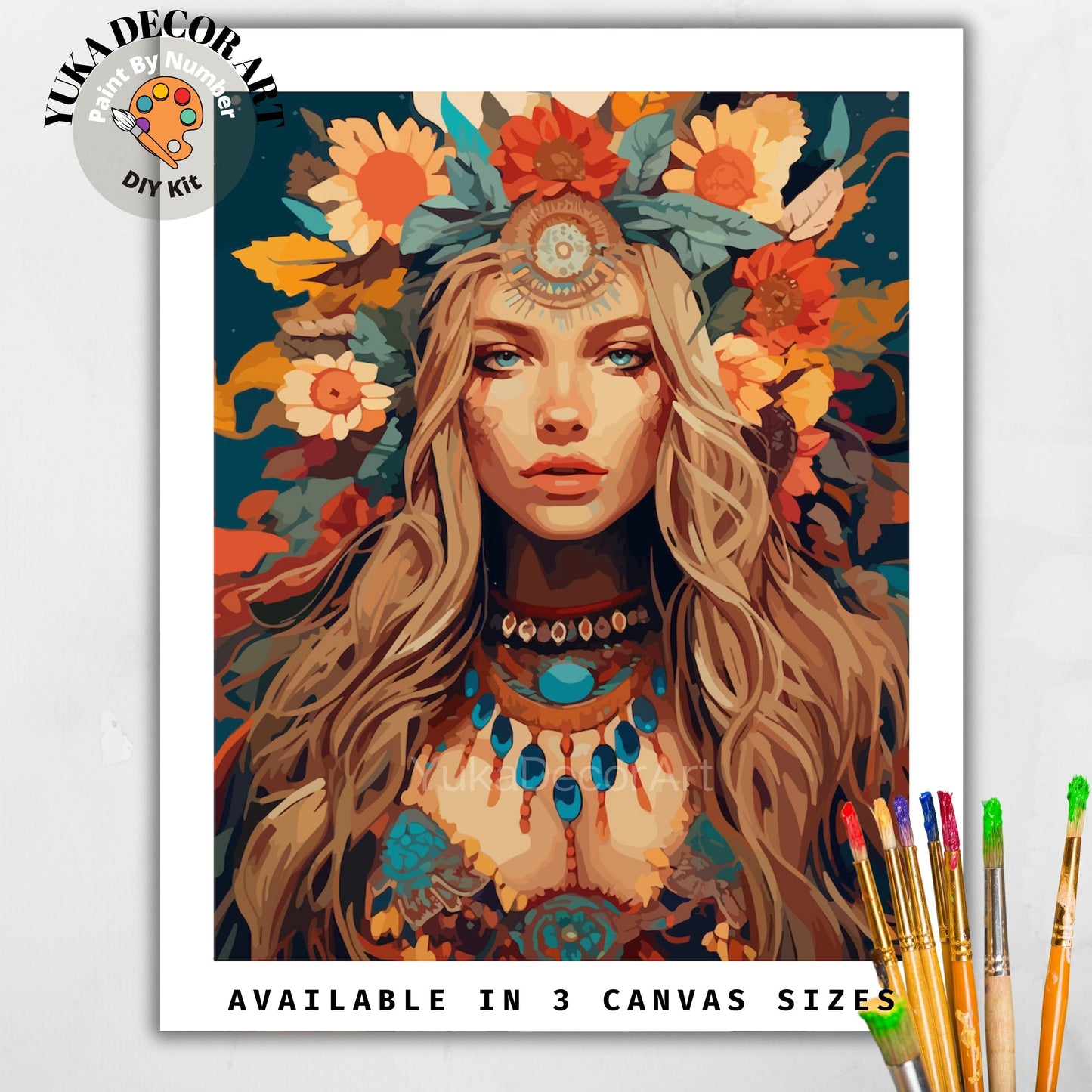 Boho Flower Woman PAINT by NUMBERS DIY Kit Gift Adults Easy Beginners Painting Kit Home Decor Art Bday Gift Girlfriend Wife