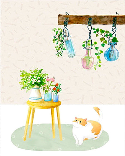 PAINT by NUMBER Kit Adult ,Minimalist Wall Art, Cat With Lamp and Plants , Easy DIY Beginners Acrylic Painting Kit , Wall Art Gift