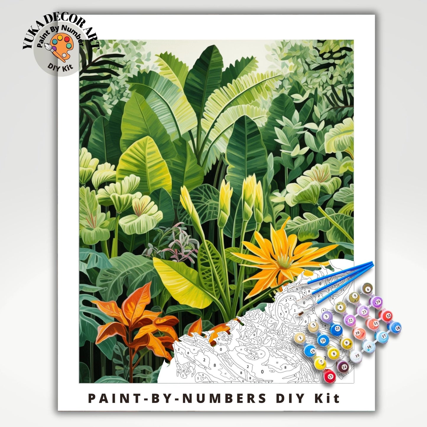 Tropical Jungle PAINT by NUMBERS DIY Kit Adult  Lush Foliage Wall Art Easy Beginner Oil Painting Study Room Decor Custom Gift Mom Girlfriend