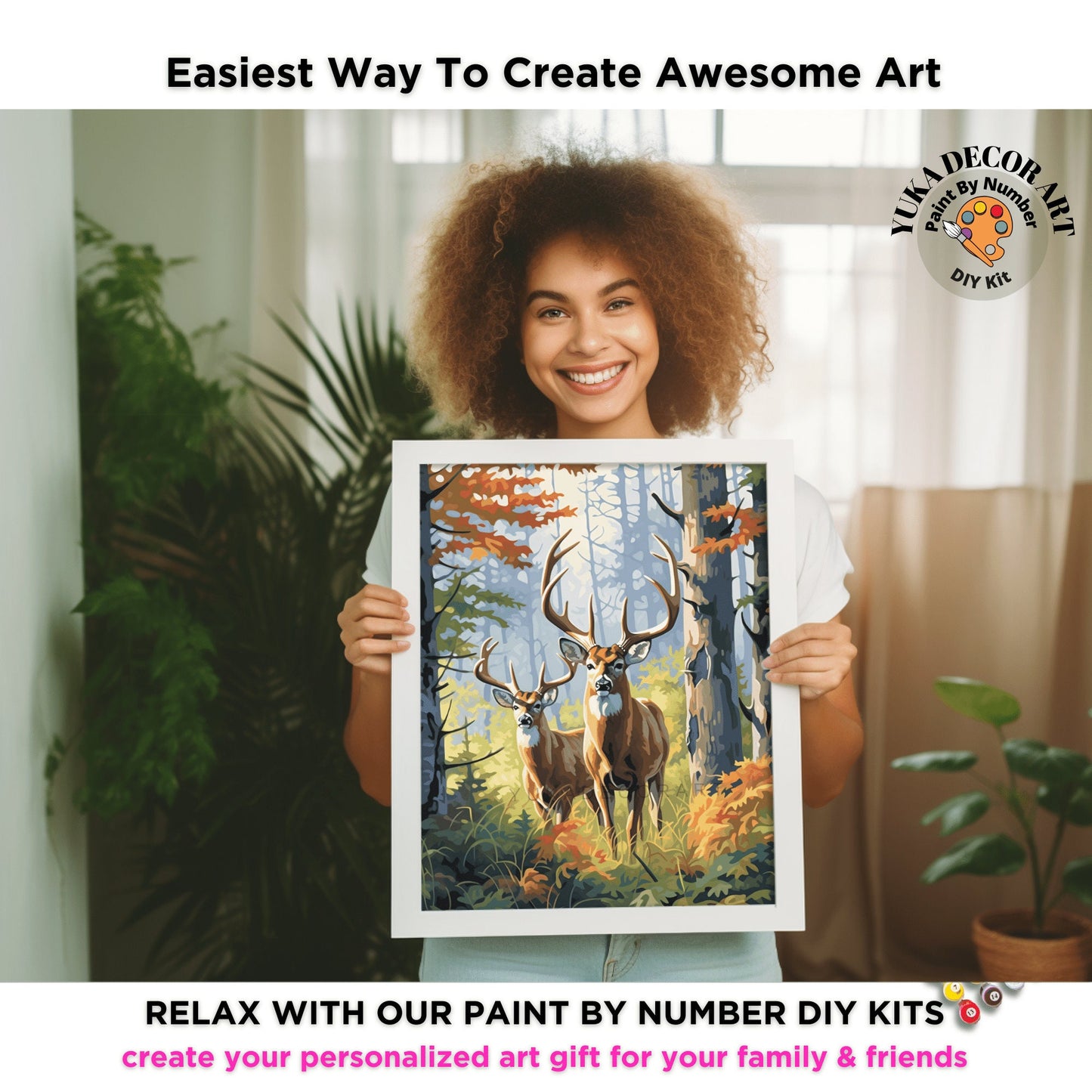 Antlers PAINT by NUMBER Kit DIY Adult Mountain Forest Fall Season Art Easy Beginner Oil Painting Kits Home Decor Christmas Gift For Mom Dad