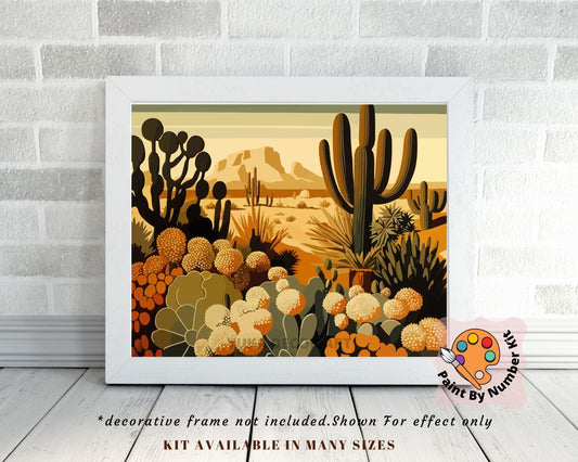 Cactus Plants PAINT by NUMBER Kit Adult Desert Rocky Midwest Landscape Cactus Easy Beginners DIY Painting Vintage Style Cabin Decor Gift Mom