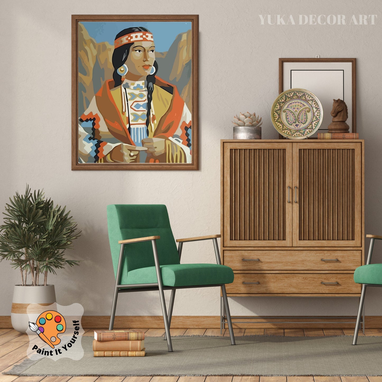 PAINT by NUMBER Vintage Style Kit for Adult , Native American Vintage Style Art , Easy Acrylic Paint Kit,Wall Art Gift