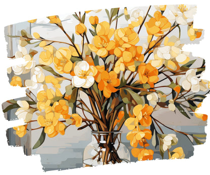 PAINT by NUMBER Kit Adults | Yellow Flowers Set Of 2 | WildFlowers DIY Painting Easy Beginners Hobby Kit Wall Art Birthday Gift Mom Sister