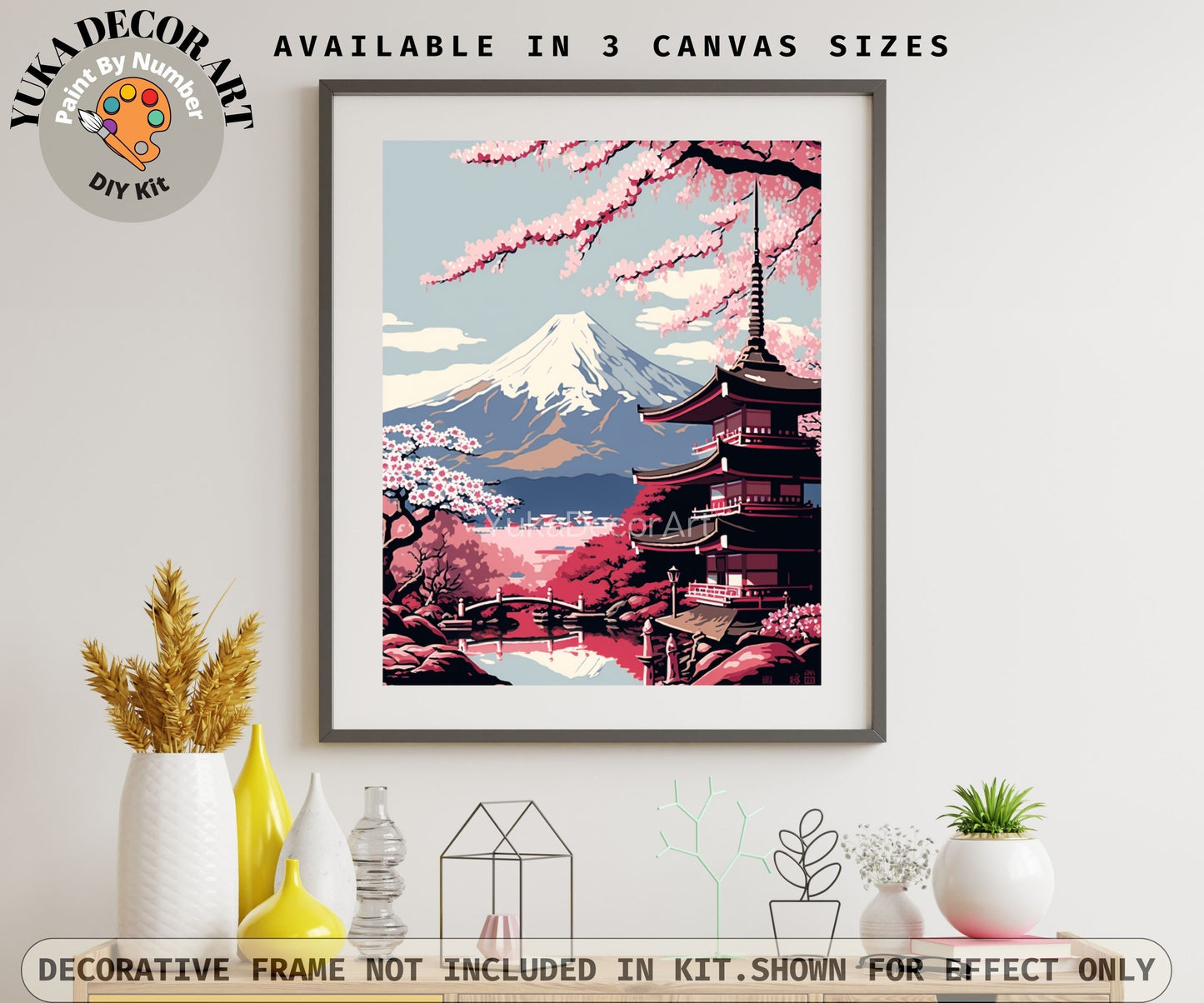 Japan PAINT by NUMBER Kit for Adults  Beginner DIY Art Kit Pink Cherry Blossoms Mount Fuji Acrylic Painting Wall Art Decor