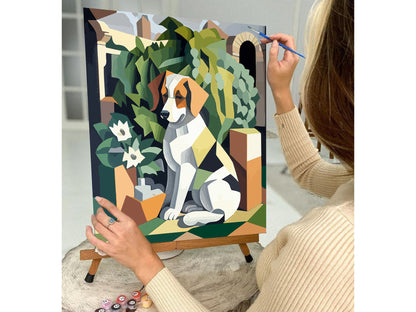 Dog PAINT by NUMBER Adult Kit ,Pet Dog portrait Foliage Plants ,Artist DIY Beginners Acrylic Paint Canvas Kit ,Wall Decor Gift