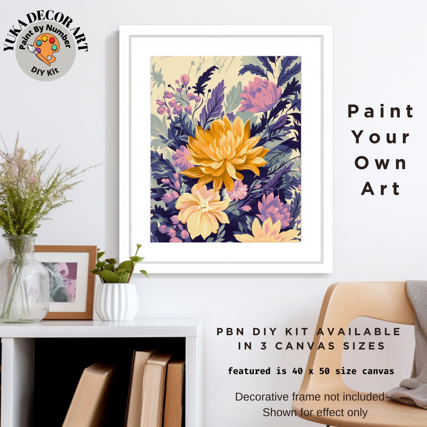 PAINT by NUMBER Kit Adult Dahlia Flowers Vintage Whimsical Pastel Wall Art Easy Beginner Acrylic Paint DIY Kit Mom Dad Gift
