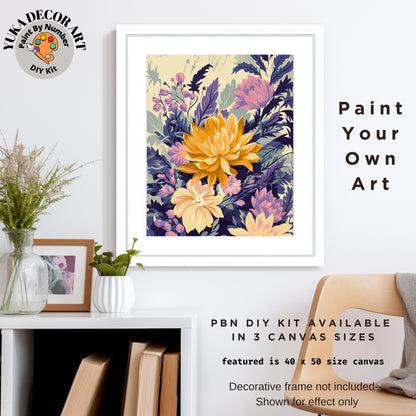 PAINT by NUMBER Kit Adult Dahlia Flowers Vintage Whimsical Pastel Wall Art Easy Beginner Acrylic Paint DIY Kit Mom Dad Gift