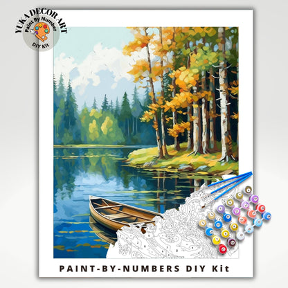 Fall Trees PAINT by NUMBER Kit Adult Painting DIY by Numbers Craft Set Easy Beginners Acrylic Paint Kit Rustic Holiday Cabin Wall Decor Gift