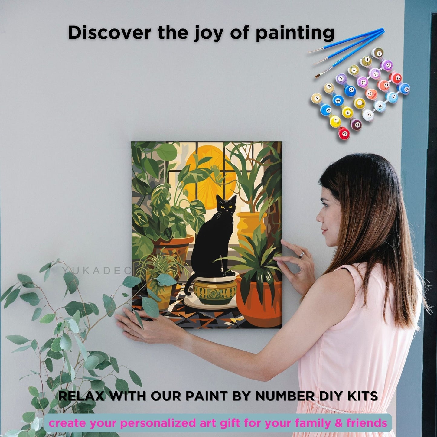 Boho Cat PAINT by NUMBERS DIY Kit Adult Indoor Plants Garden Whimsical Art Easy Beginner Painting Birthday Custom Gift For Girlfriend Mom