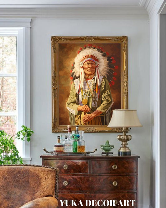Vintage PAINT by NUMBERS DIY Kit for Adult Native American Chief Vintage Style Art Cabin Decor Easy Acrylic Paint Kit Wall Art Gift For Dad