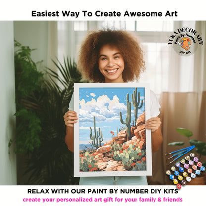 Cactus PAINT by NUMBER Kit Adult Midwest Desert Landscape Painting Easy Beginners  DIY Painting Ranch Decor Birthday Gift for Girlfriend