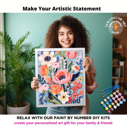PAINT by NUMBER Kit Adult Garden Flowers Vintage Spring Colourful Wall Art Easy Beginner Acrylic Paint DIY Kit Mom Dad Gift