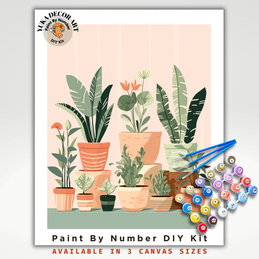 House Plants PAINT by NUMBER Kit Adults ,Minimalistic Chic Style DIY Painting, Easy Beginners Acrylic Paint Kit ,Living Wall Art  Mom Gift