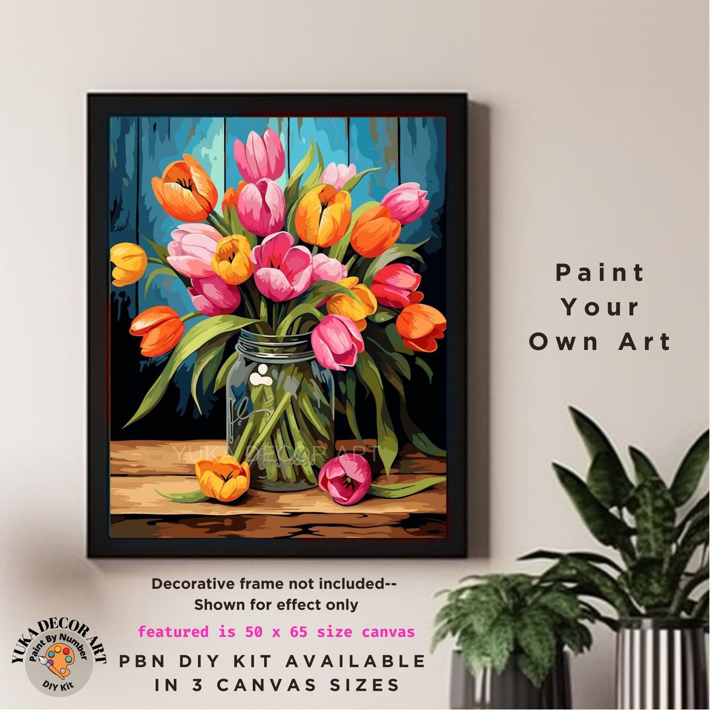 Tulips PAINT by NUMBERS Kit for Adults Vase Of Flowers Still Life DIY Painting Easy Beginners Hobby Kit Wall Art Mom Gift