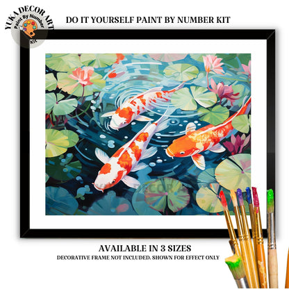 Koi Fish PAINT by NUMBER Kit Adult Asian Tropical Plants Fish Pond Minimalist Zen Art Easy Beginner Oil Painting DIY Kit Gift For Mom Dad