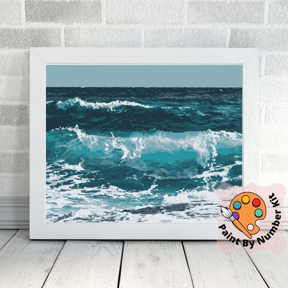 Seaside PAINT by NUMBERS Kit for Adult & Kids, Sea Waves Beach DIY Painting , Easy Beginner Acrylic Painting Kit,Home Decor Gift