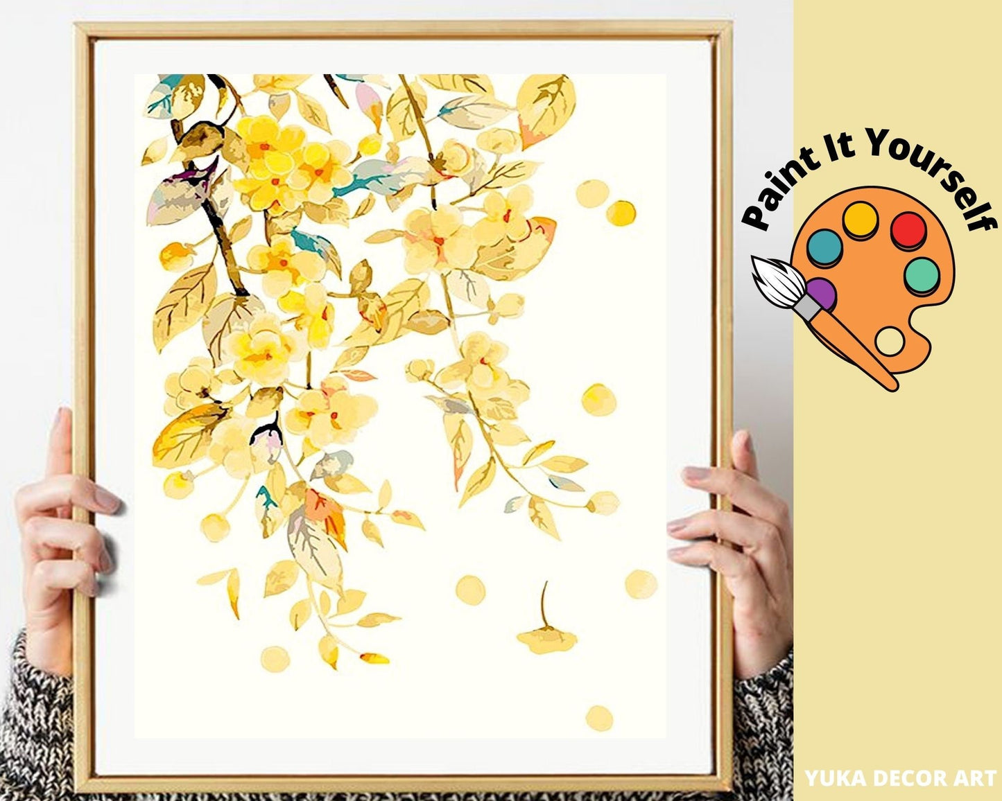 Yellow Flowers PAINT by NUMBER Kit for Adults, Watercolor Painting,Easy DIY Beginners Acrylic Paint Kit ,Bedroom Wall Art Gift