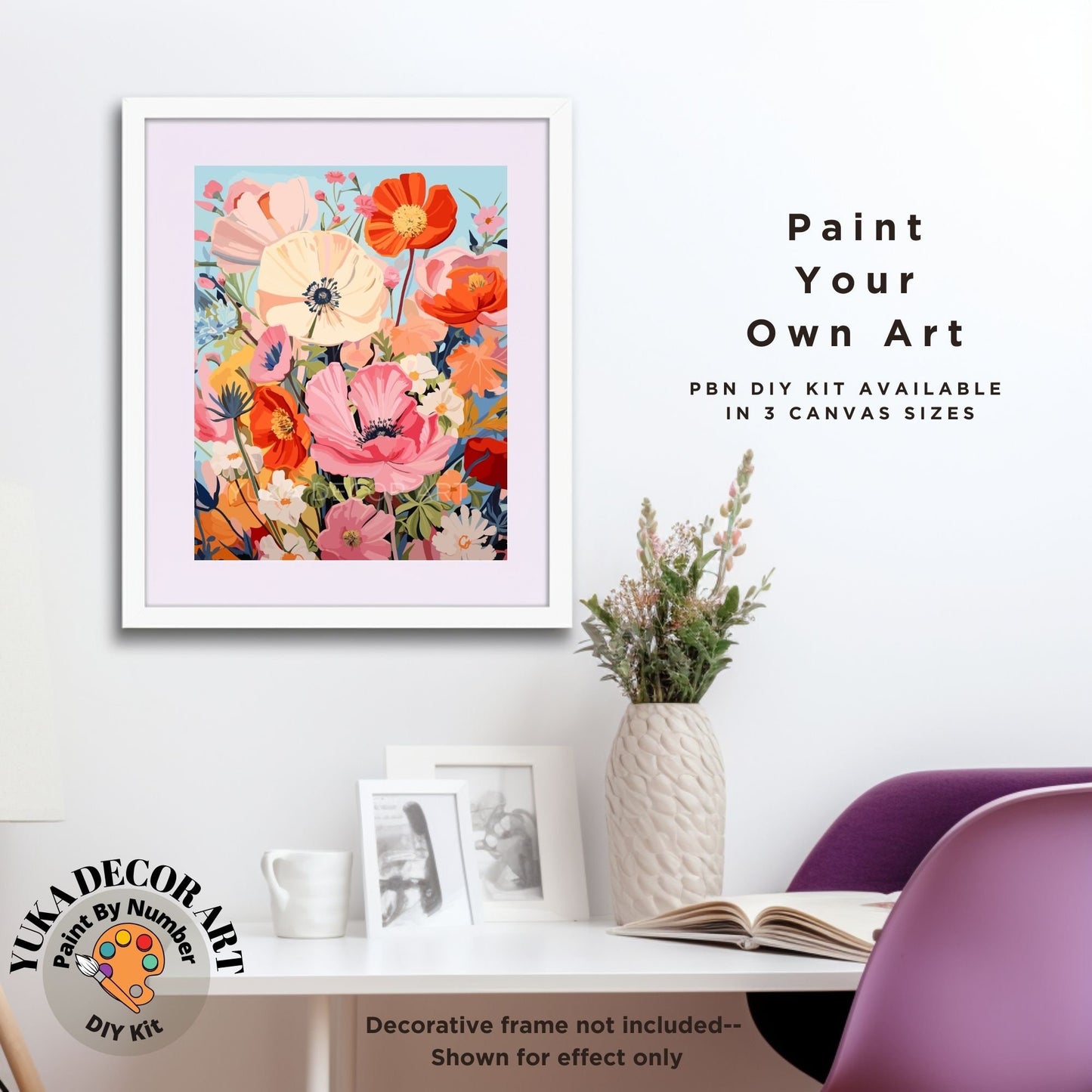 Flowers PAINT by NUMBER Kit for Adults Wildflowers Garden DIY Painting Floral Easy Beginners Hobby Kit Wall Decor Art Gift | Code: FL2309150