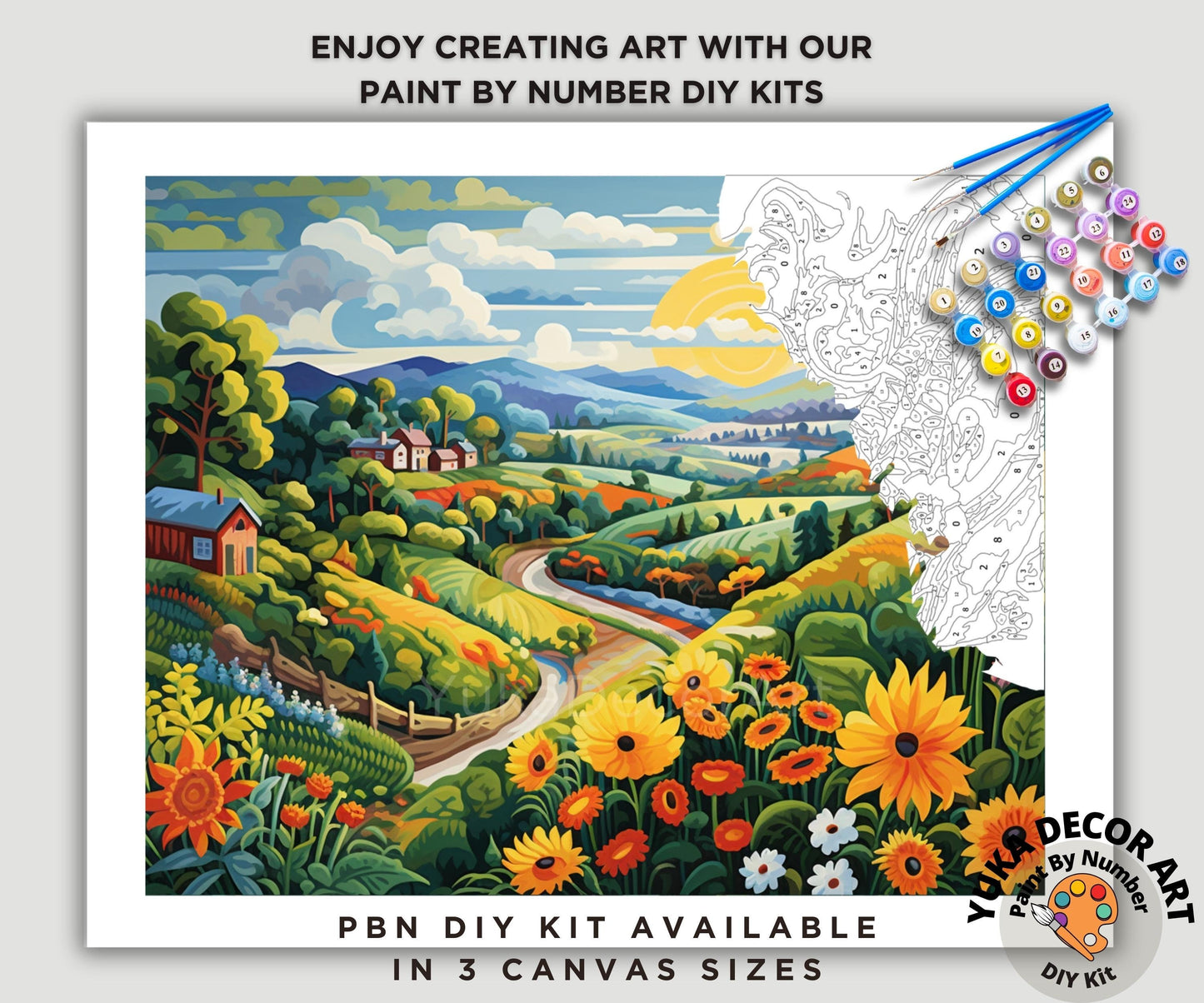 Colorful PAINT by NUMBERS Adult DIY Kit Mountain Valley Sunrise Naive Art Easy Beginner Acrylic Painting Kit Thanksgiving Gift For Mom Dad