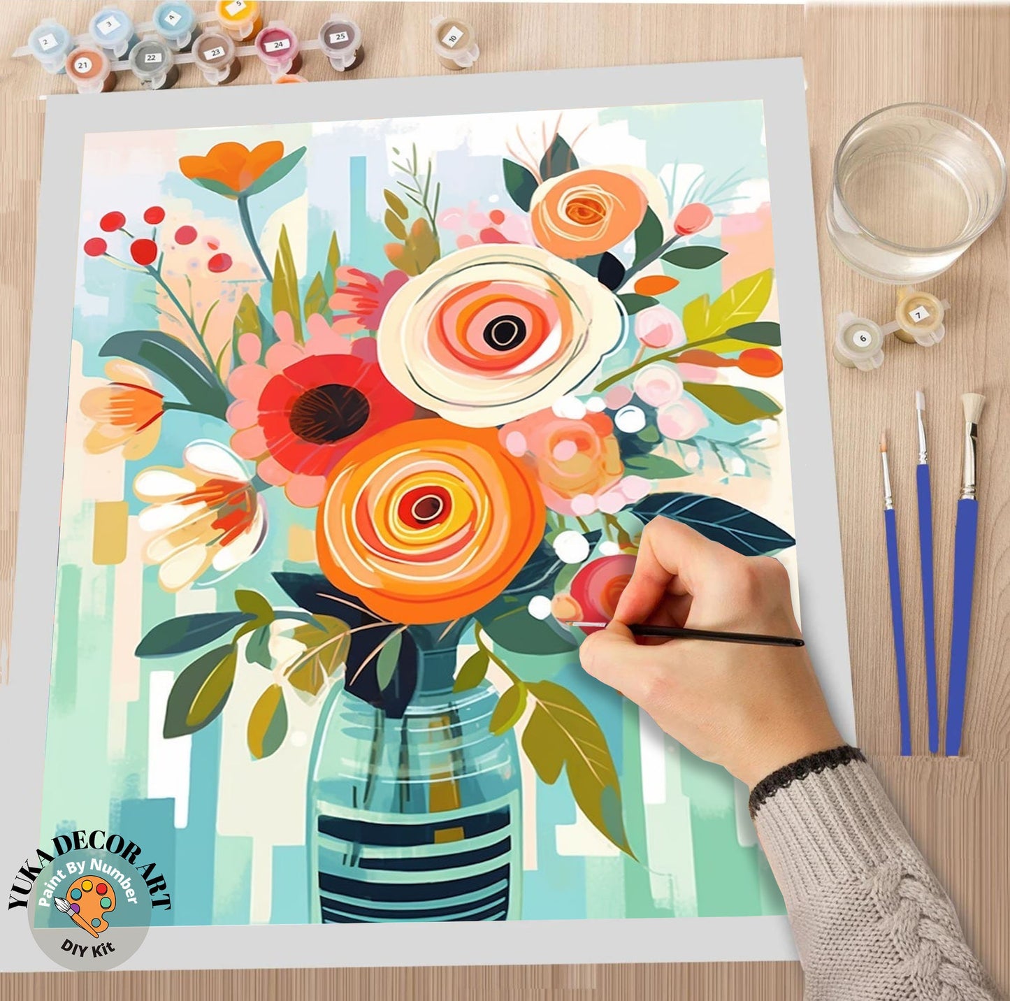 Flower Vase PAINT by NUMBER Kit for Adults Spring Flowers Painting Easy Beginners Acrylic Paint DIY Kit Gift For Girlfriend