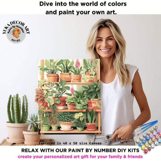 PAINT by NUMBER Kit For Adults Plants Minimalist Boho Decor Print DIY Painting Easy Beginners Paint Kit Plant Lover Gift