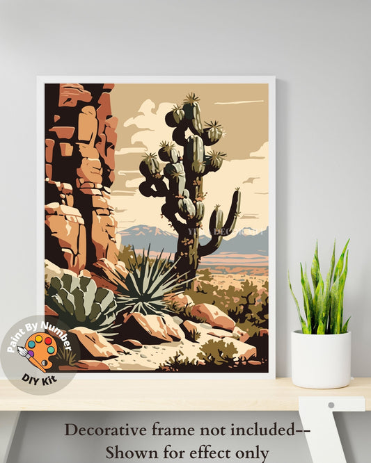 Vintage Southwest Landscape PAINT by NUMBER Kit Adult Desert Cactus Rocky Easy Beginners DIY Painting Vintage Style Art Decor Gift For Mom