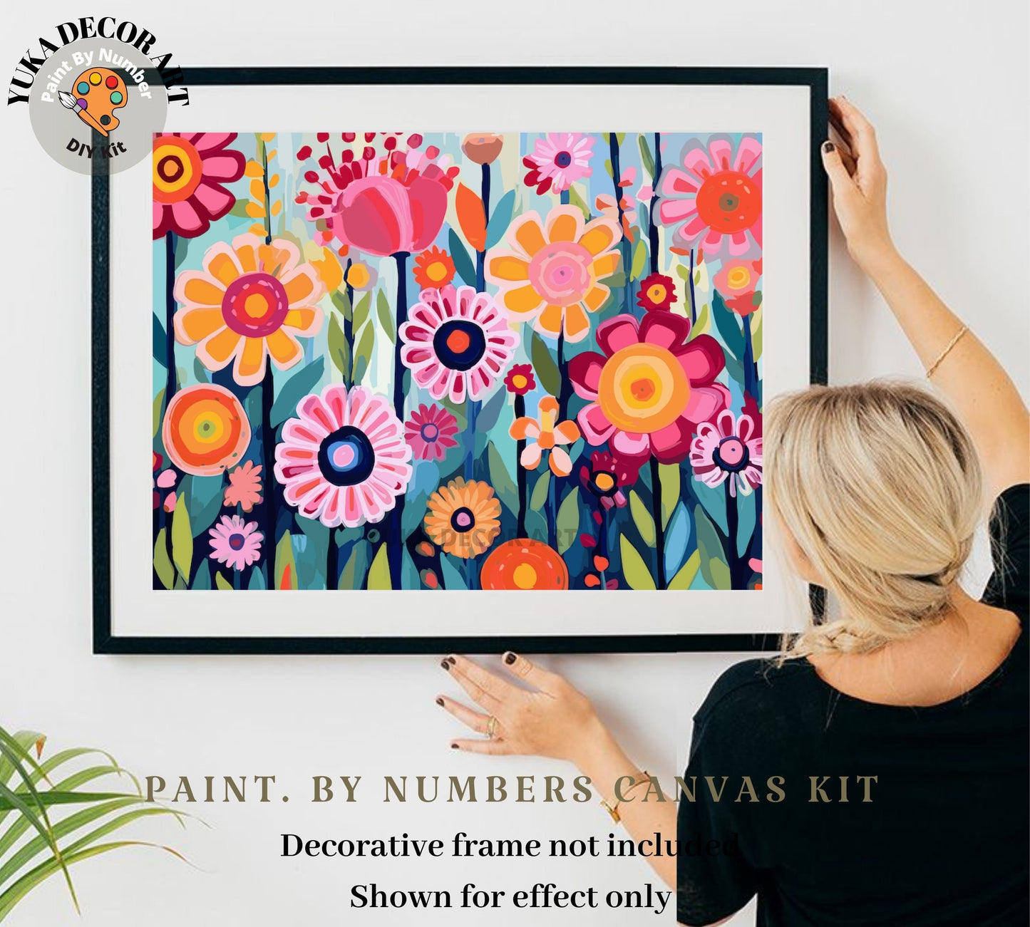 Flowers PAINT by NUMBER Kit for Adults Modern Boho Whimsical Art Easy Beginner Acrylic Paint DIY Kit Wall Art Gift for Mom Art Custom Kit