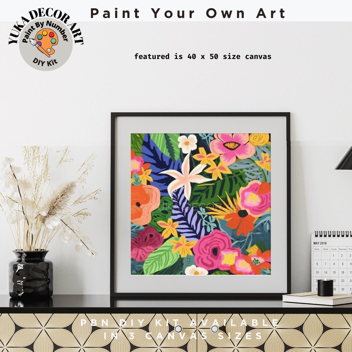 Flowers PAINT by NUMBER Kit for Adults, Contemporary Art Painting Kit, Easy Beginners Acrylic Paint DIY Kit,Mom Birthday Gift, Floral Art