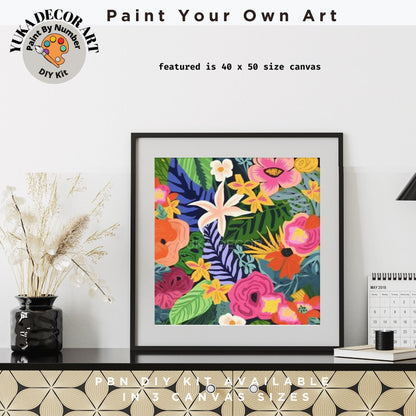 Flowers PAINT by NUMBER Kit for Adults, Contemporary Art Painting Kit, Easy Beginners Acrylic Paint DIY Kit,Mom Birthday Gift, Floral Art