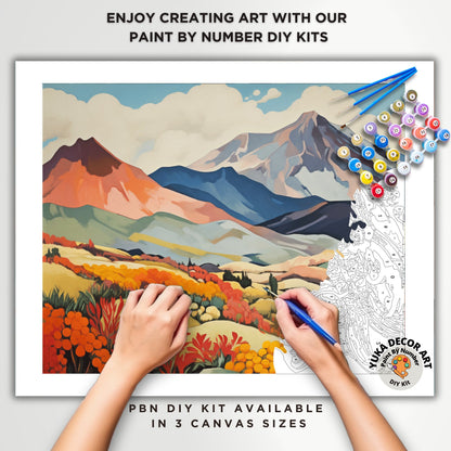 Poppies Valley PAINT by NUMBER Kit Adult Contemporary Abstract Mountain Art Bold Style Easy Beginner Oil Painting DIY Kit Bday Gift Mom Dad